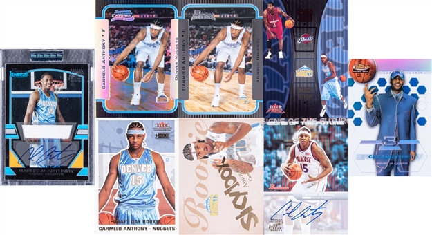 2003/04 Bowman Chrome and Assorted Brands Carmelo Anthony Rookie Cards Collection (8) Including Two Signed!